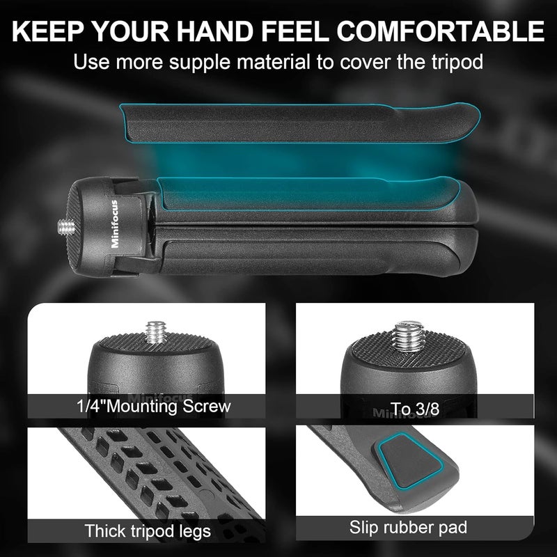 MINIFOCUS Camera Tripod, Desktop Tabletop Stand Compact Tripod with 1/4" Screw, Phone Tripod Stand for Gimbal Stabilizer Webcam Phone Holder Selfie Stick and All DSLR Cameras - Image 5